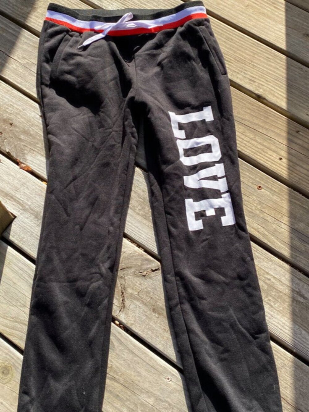 LOVE Logo Black Sweat Pants Jogger Pants stretch Waist LOVE New York Tag Size L